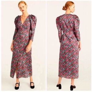 J. Crew Collection Drapey Puff Sleeve Midi Dress Ratti Floral NWT
